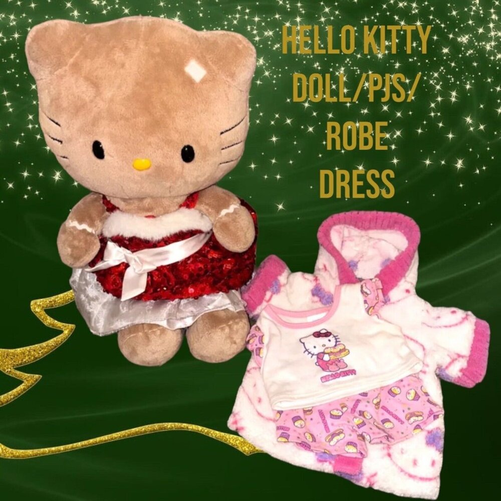Build a Bear-Sanrio Gingerbread Tan Brown 18" Hello Kitty Plush Robe & PJ EUC